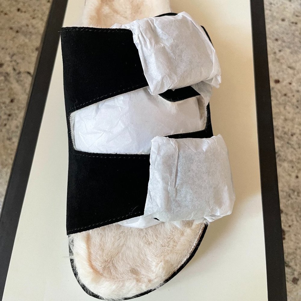 Faux Fur-Lined Suede Slides from J/SLIDES - Picture 2 of 5